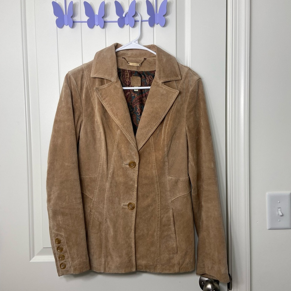EUC Wilsons Leather women’s light tan collar button up genuine leather jacket S